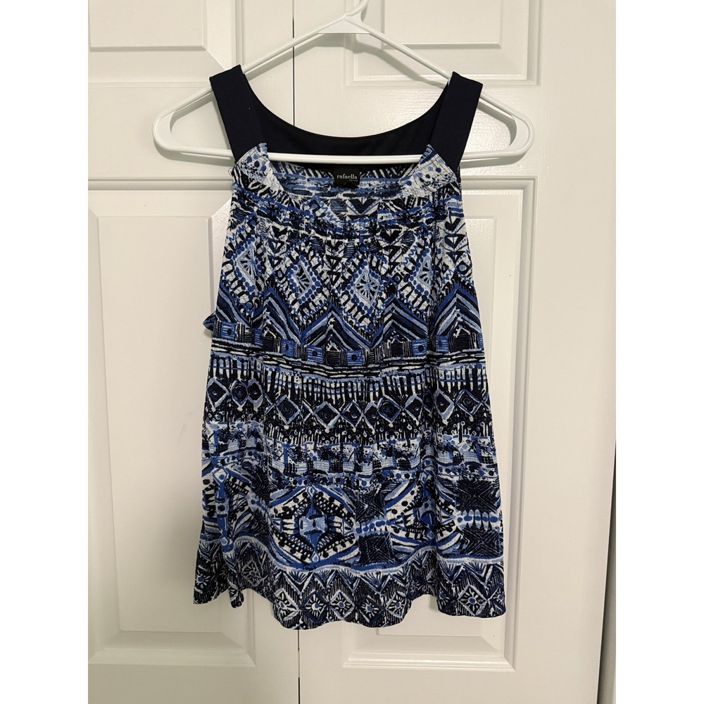 Rafaella Womens Blue White Boho Sleeveless TankTop Size Petite Medium